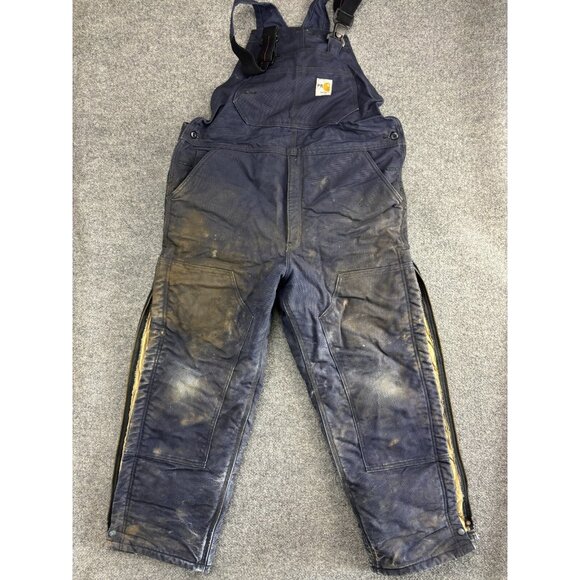 Carhartt FRR44 DNY Overalls Men's 36x30 Blue Lined Bibs Workwear Fire Resistant